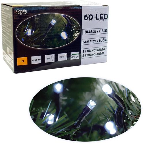 ***60 LED, lanac, belo svetlo, 8 funkcija slika 1