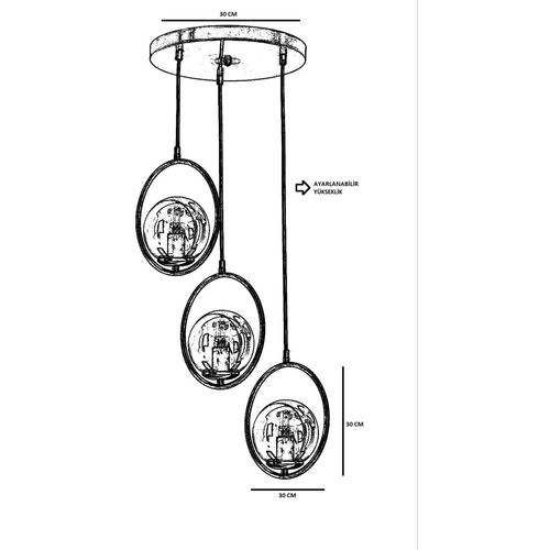 Ring 3 Lü Tepsili Bal Camlı Eskitme Sarkıt Copper Chandelier slika 4