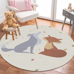 Tanki dječji tepih sa digitalnim printom VUK I LISICA (prečnik 90 cm) Woopamuk143