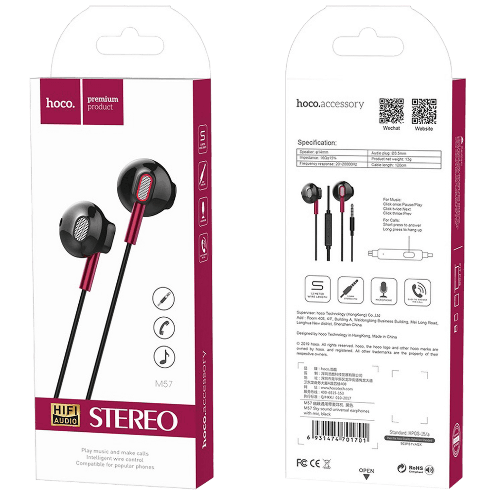 hoco. Slušalice sa mikrofonom, 3.5 mm,dužina kabela 1.2 met, crna - M57 Sky sound, Black slika 5