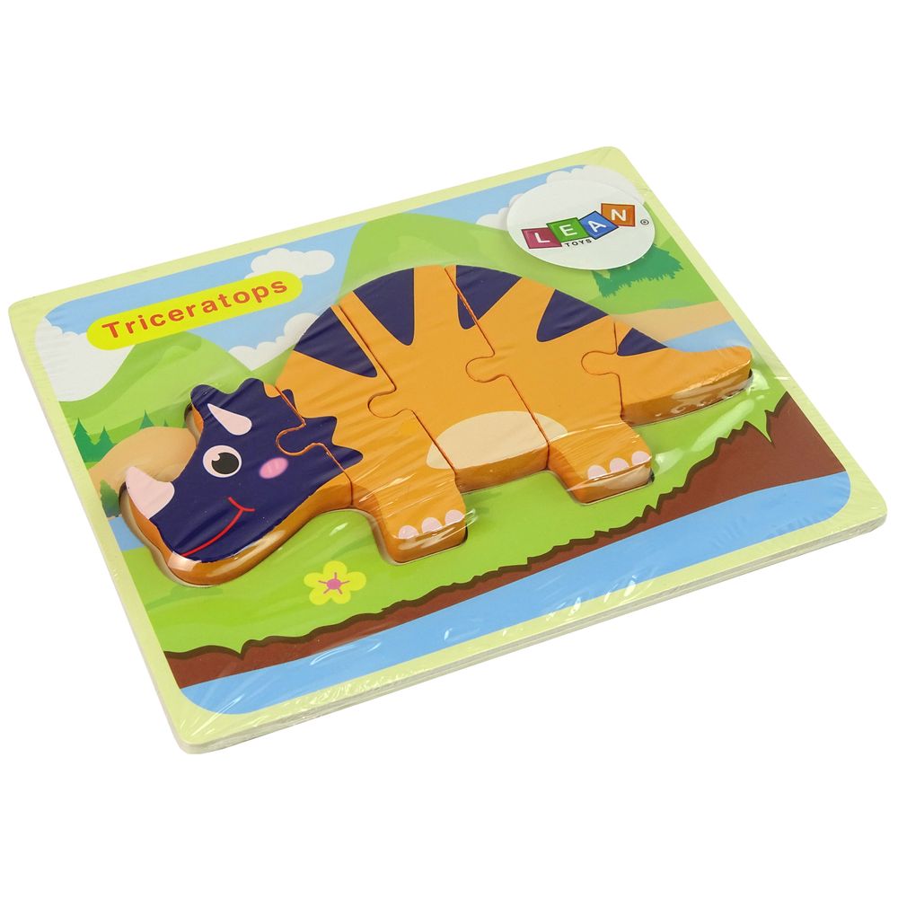 Drvena slagalica dinosauri triceratops ankylosaurus narančasta slika 2