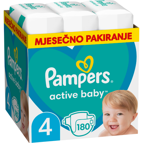 Pampers Active Baby - XXL Mjesečno Pakiranje Pelena veličina 4, 180 komada slika 1