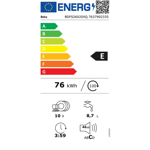 Beko BDFS 26020 XQ Mašina za pranje sudova, 10 kompleta, ProSmart Inverter, Širina 44.8 cm, Inox slika 5