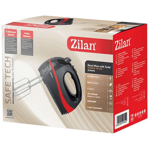 Zilan Mikser ručni, 5 brzina+turbo, 300 W, boja crno/crvena - ZLN8402/BK slika 3