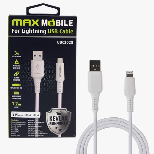 MaxMobile data kabel I-PHONE LIGHTNING-USB MFI Apple KEVLAR QC 3A 1,2m white slika 1