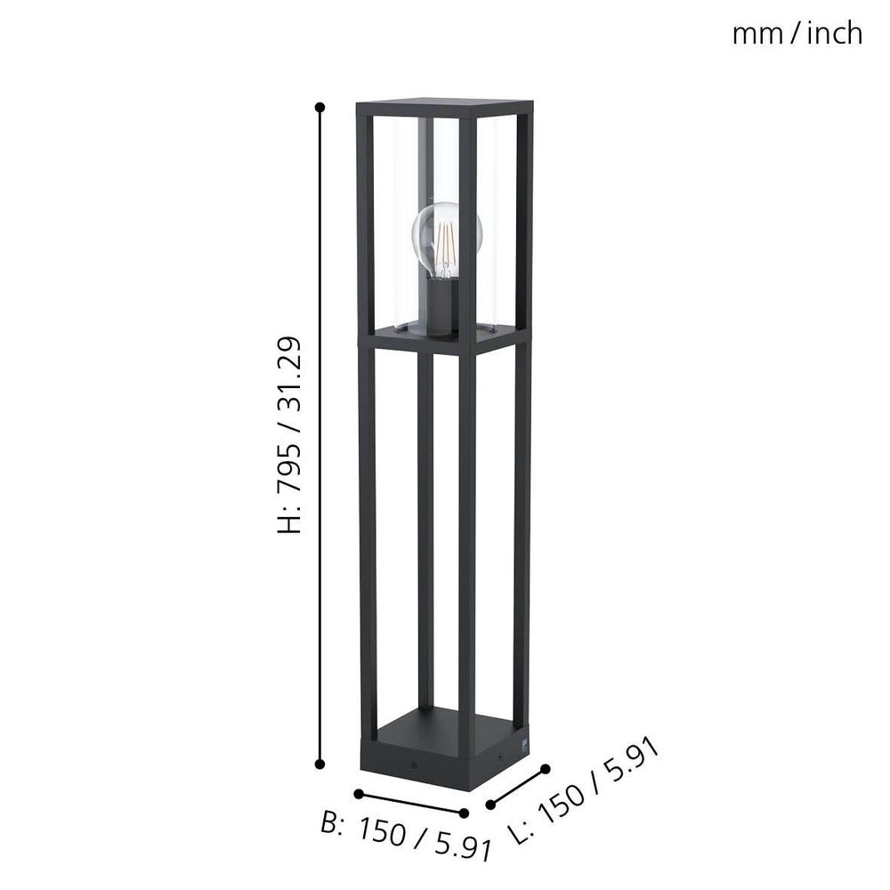 Eglo Cascinetta vanjska podna/1, e27, 40w, v-795, ip44, lijevani aluminij/staklo/crno slika 4
