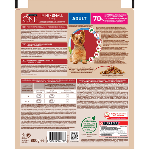 Purina ONE MINI Dog < 10 kg Adult, bogata govedinom, s rižom, 800 g slika 4