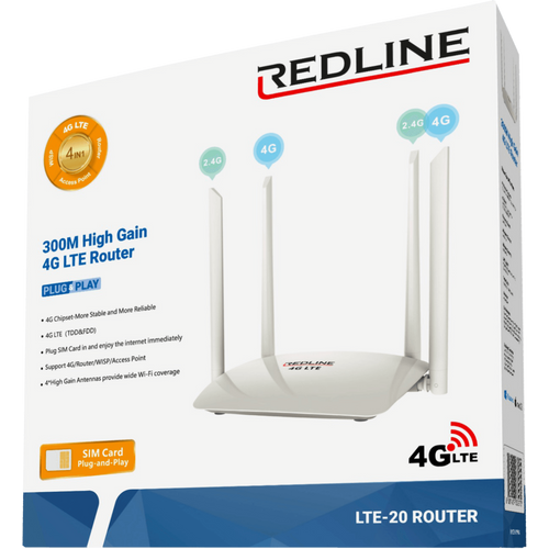 REDLINE Wireless N Router,4G LTE,2 port,300 Mbps,4 x 5 dBi antena - LTE-20 slika 2