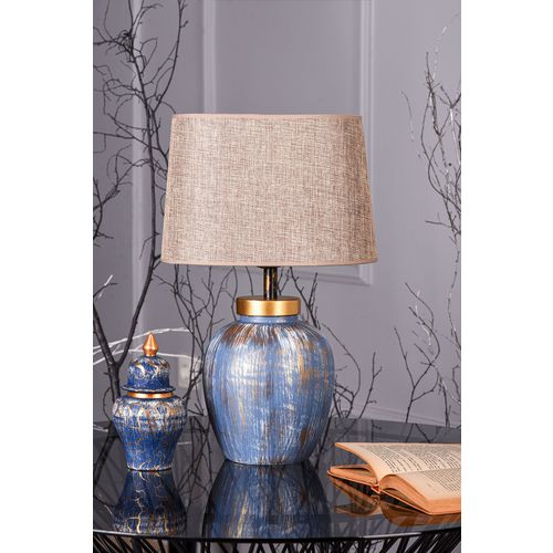 Opviq Stolna lampa BLUE plavo- smeđa , metal- platno , visina 48 cm, promjer 30 cm, E27 60 W, TM167 slika 6