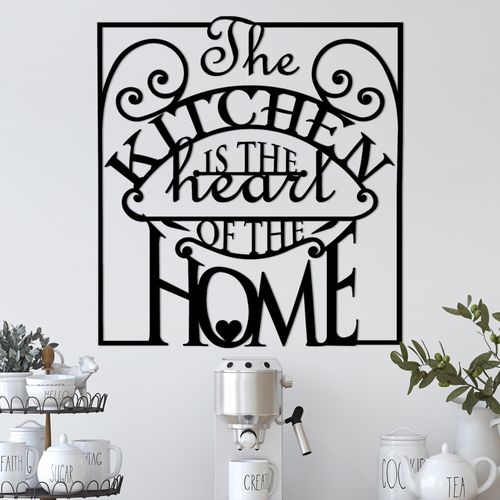 Wallity The Kitchen Is The Heart Of The Home Black Decorative Metal Wall Accessory slika 1