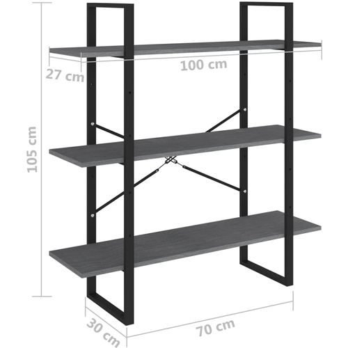 Ormarić za knjige s 3 razine sivi 100 x 30 x 105 cm od borovine slika 7