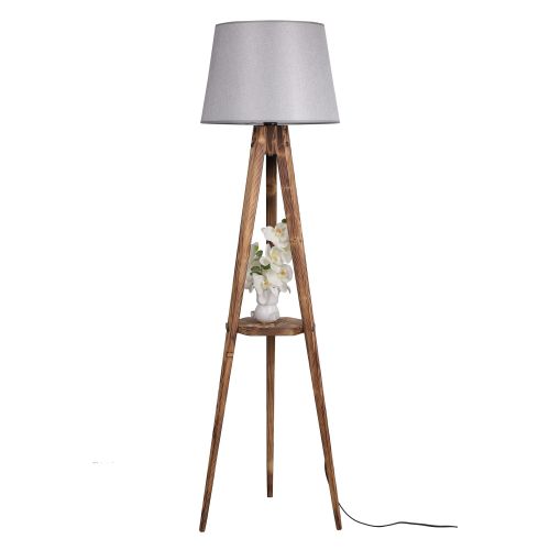 Sehbalı Tripod Yanık Lambader Pramit Hasır Gri Abajurlu Brown Grey Floor Lamp slika 2