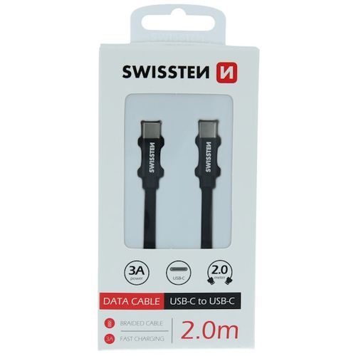SWISSTEN kabel USB-C/USB-C , platneni, 2 m, crni slika 1