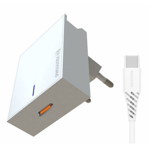 SWISSTEN punjač za AC220, 1xUSB-C, Sup Fast, Samsung, 25W, USB-C kabel , bijeli slika 4