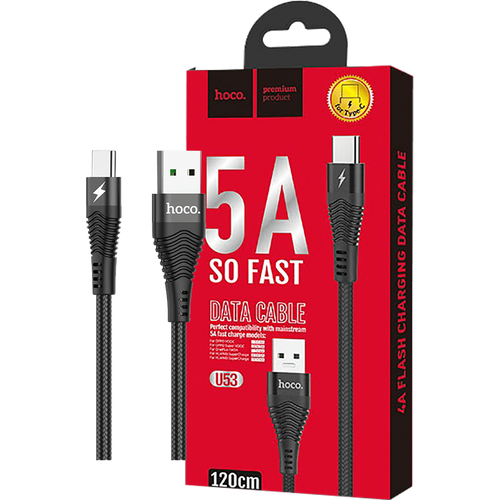 hoco. USB kabl za smartphone, USB type C, 1.2 met., 5 A, crna - U53 5A Flash slika 1