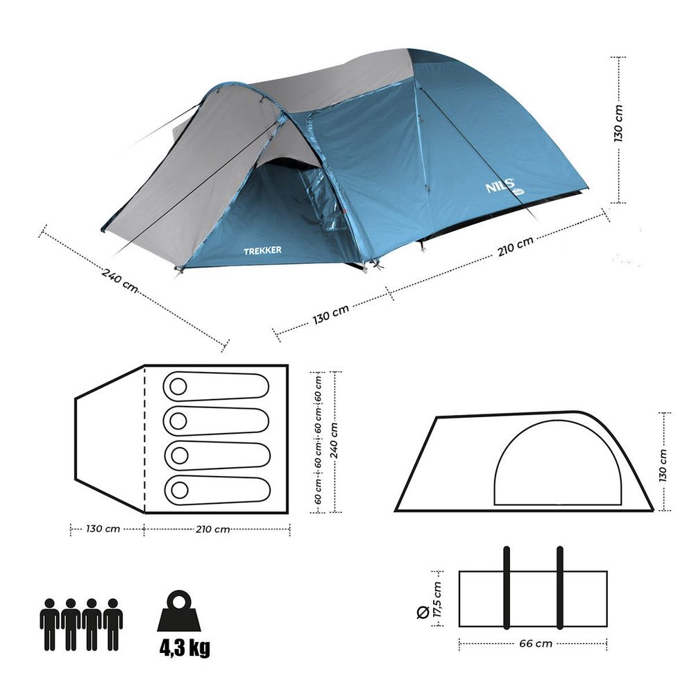 Nc6012 plavo-sivi šator za kampiranje trekker nils camp slika 5