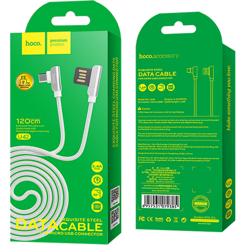 hoco. USB kabel za smartphone, micro USB, 1.2 met., 2.4 A, bijela - U42 Exquisite steel, Micro USB, WH slika 2