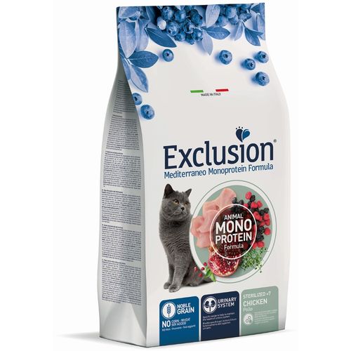 Exclusion Mediterraneo Monoprotein Formula, Sterilised 7+, potpuna hrana za starije sterilizirane mačke, piletina, 1,5 kg slika 1