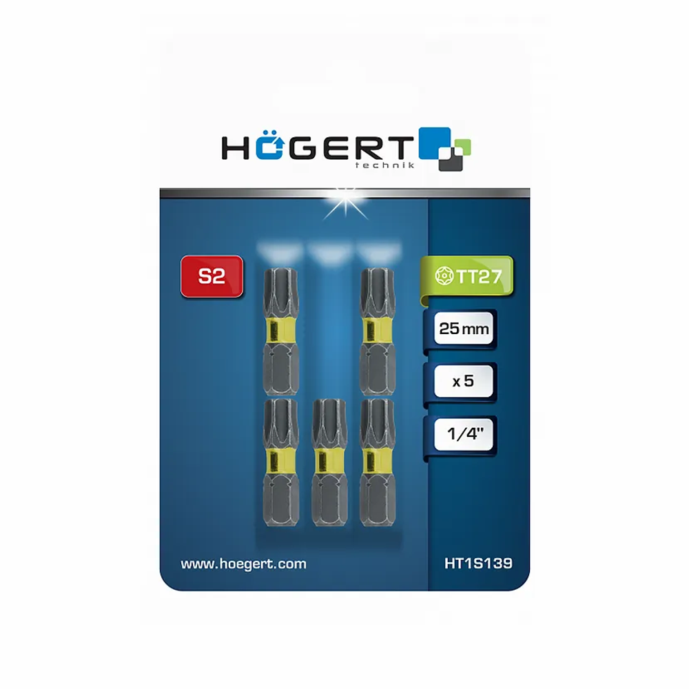 Högert  Bit nastavak 1/4" Tamper Torx TT27, 25mm, S2 (pakiranje 5 komada) slika 2