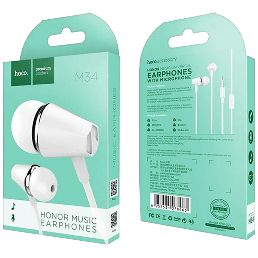 hoco. Slušalice sa mikrofonom, 3.5 mm,dužina kabela 1.2 met,bijela - M34 Honor White slika 2