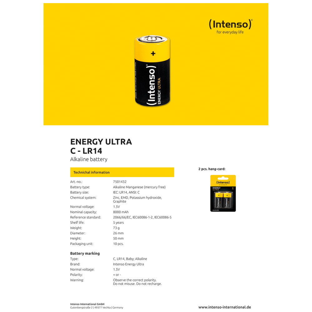 (Intenso) Baterija alkalna, LR14 / C, 1,5 V, blister 2 kom slika 4