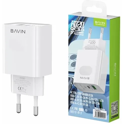 Bavin punjač PD 20W QC 3.0 USB-A+ USB-C bela slika 1