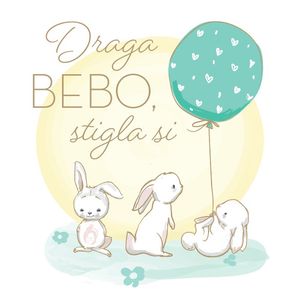 (VK 164) Draga bebo, stigla si – 3 zeke sa zelenim balonom