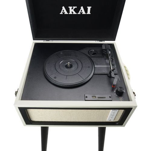 AKAI gramofon, BT, USB, SD, ugrađeni zvučnici, koža, drvene noge, crni ATT-100BT slika 4