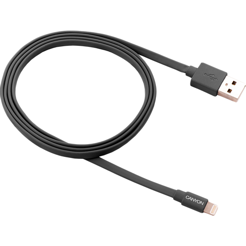 CANYON Charge &amp; Sync MFI flat cable, USB to lightning, certified by Apple, 1m, 0.28mm, Dark gray slika 1