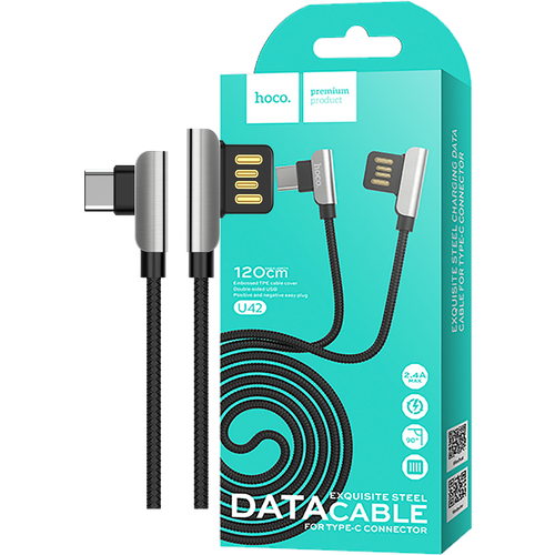 hoco. USB kabel za smartphone, USB type C, 1.2 met., 2.4 A, crna - U42 Exquisite steel, USB type C, BK slika 1