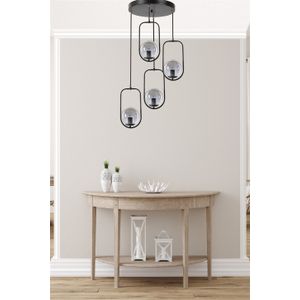 Ahu 4 Lü Tepsili Füme Camlı Siyah Sarkıt Luster