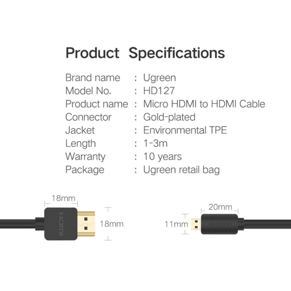 Ugreen Micro HDMI na HDMI 4K kabel 2 m slika 10