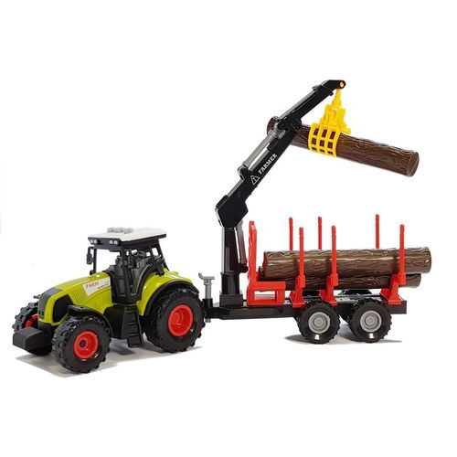 Traktor sa crvenom prikolicom za prijevoz drva slika 3