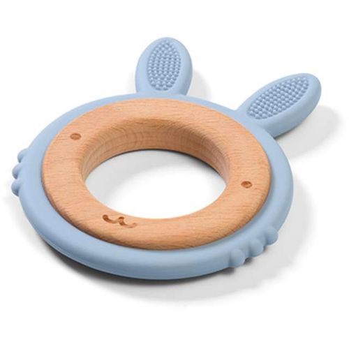 BabyOno Silikonsko drvena grickalica za zube Zeko, plava slika 1
