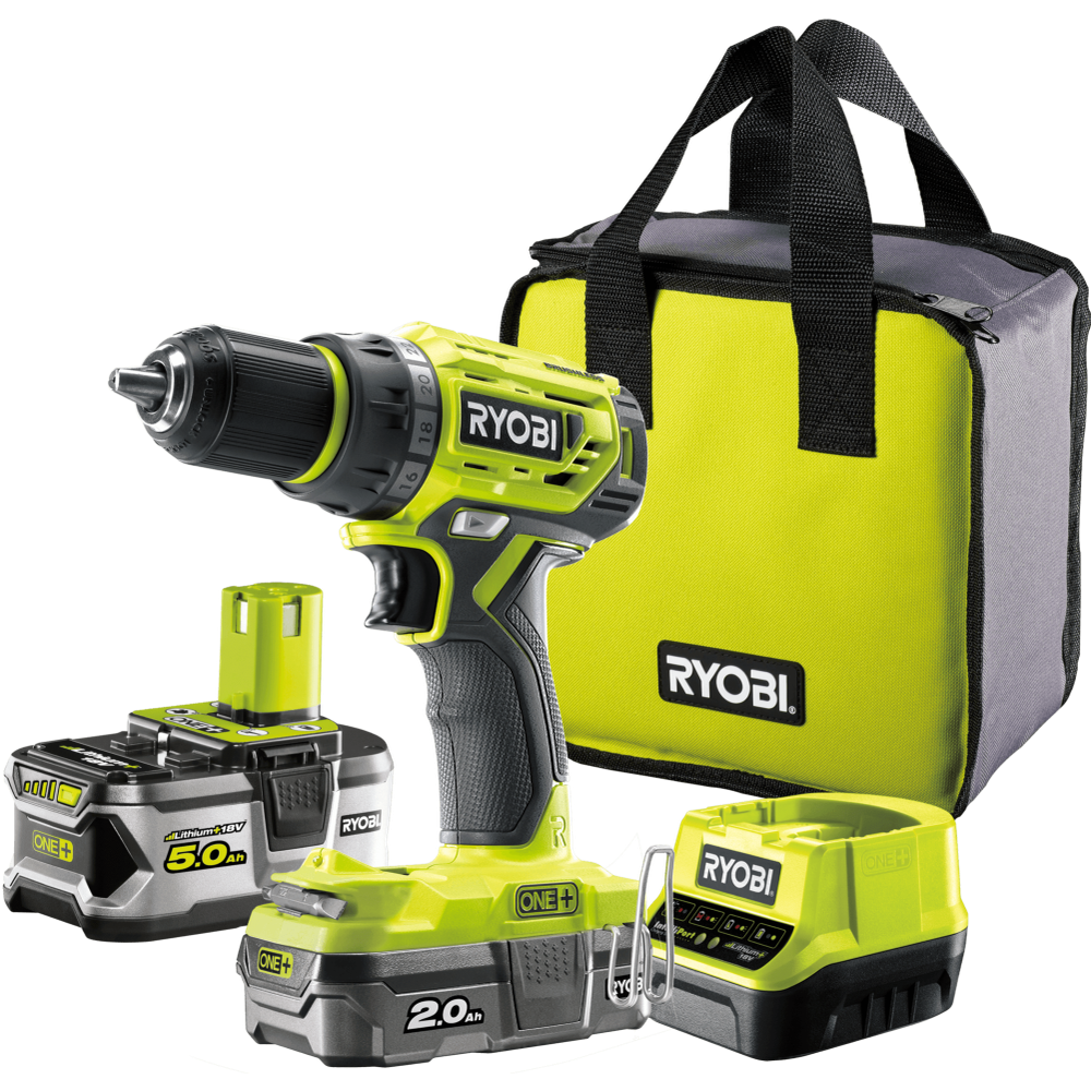 Ryobi Akumulatorska Brushless bušilica/odvijač + dvije baterije, punjač i torba, R18DD7-252S slika 1
