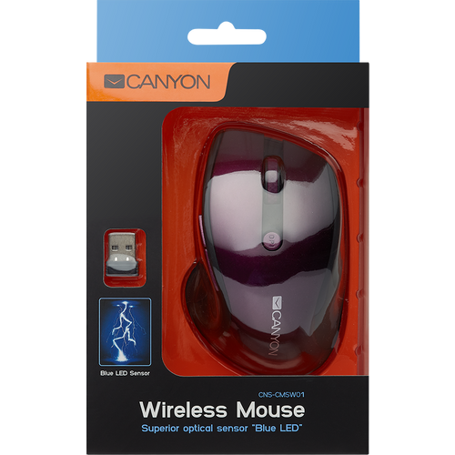 CANYON 2.4Ghz wireless mouse, optical tracking - blue LED, 6 buttons, DPI 1000/1200/1600, Purple pearl glossy slika 5