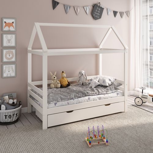 Drveni dečiji krevet House - 160x80 - beli - sa fiokom slika 1