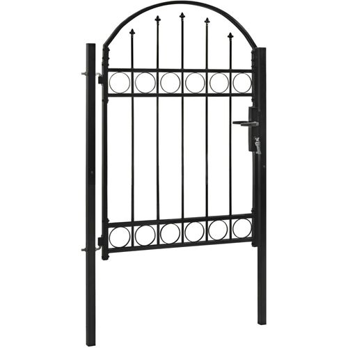 Vrata za ogradu s lučnim vrhom čelična 100 x 125 cm crna slika 2