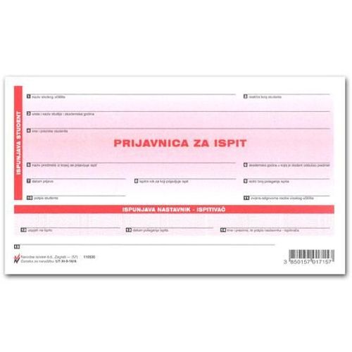 XI-9-16/A PRIJAVNICA ZA POLAGANJE ISPITA; List, 17 x 9,8 cm slika 2