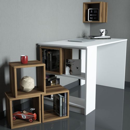 Woody Fashion Studijski stol i policu za knjige, Box - White, Walnut slika 2