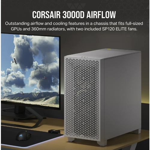 Kućište CORSAIR 3000D AIRFLOW Mid-Tower Gaming ATX kaljeno staklo bez napajanja bela slika 2