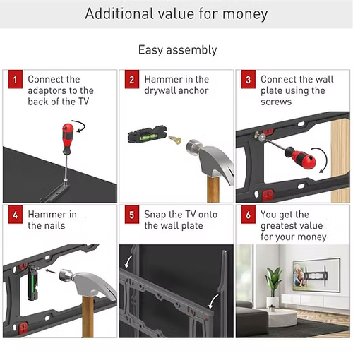 Barkan ND400.B 29"-75" fiskni No-drill TV zidni nosač za suhe zidove slika 4