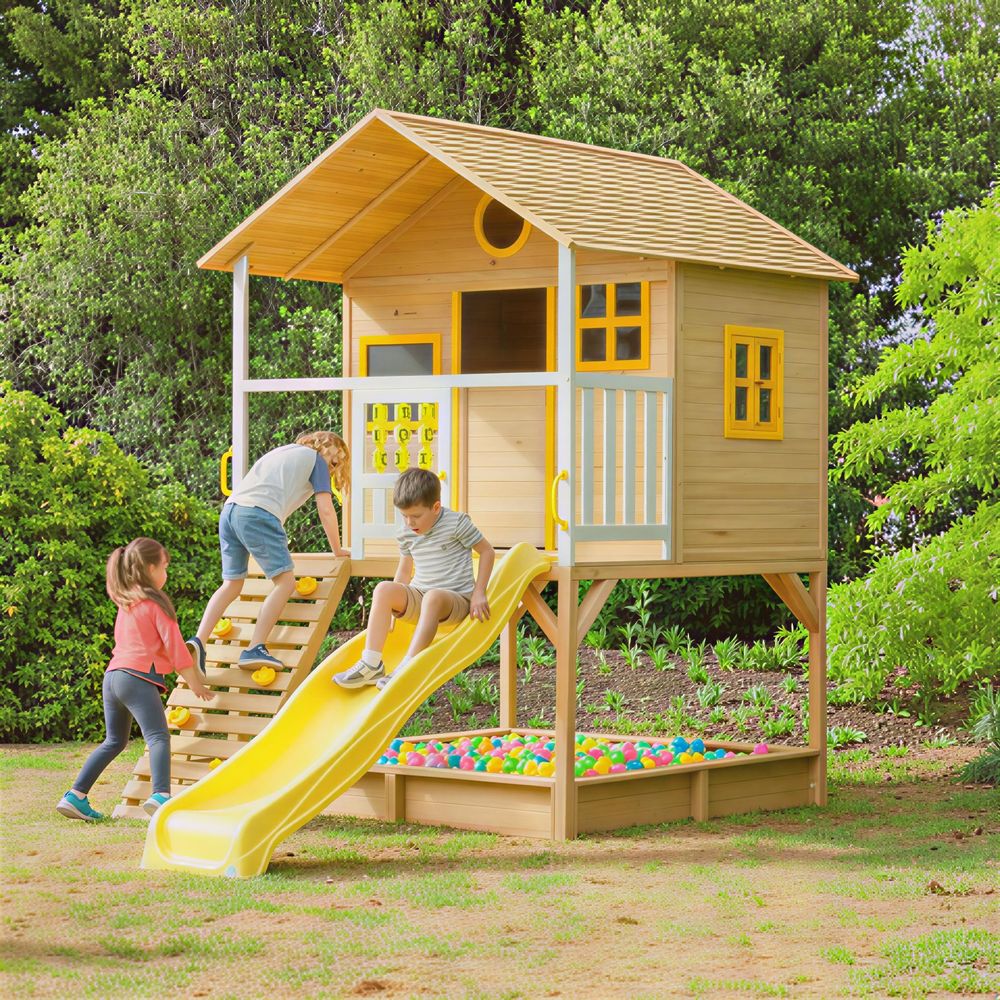 Kinder Home Drvena kućica za djecu sa pješčanikom i toboganom slika 1
