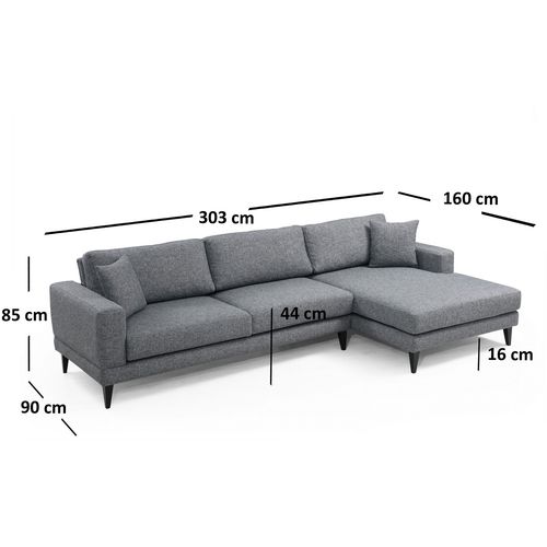 Atelier Del Sofa Kutna garnitura na razvlačenje, Tamno siva, Nordic Corner Right (L3+Chl) slika 12