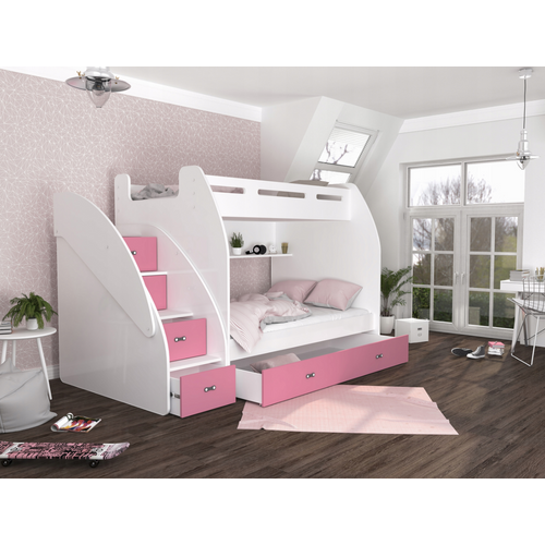 Drveni Dečiji Krevet Na Sprat Zuzia Sa Fiokama 200*120 Cm - Roze slika 1