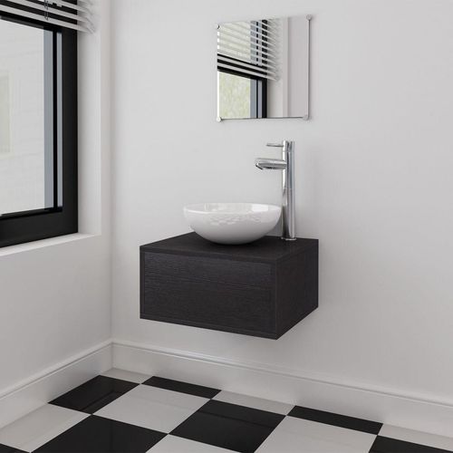 4-dijelni set kupaonskog namještaja s umivaonikom i slavinom crni slika 1
