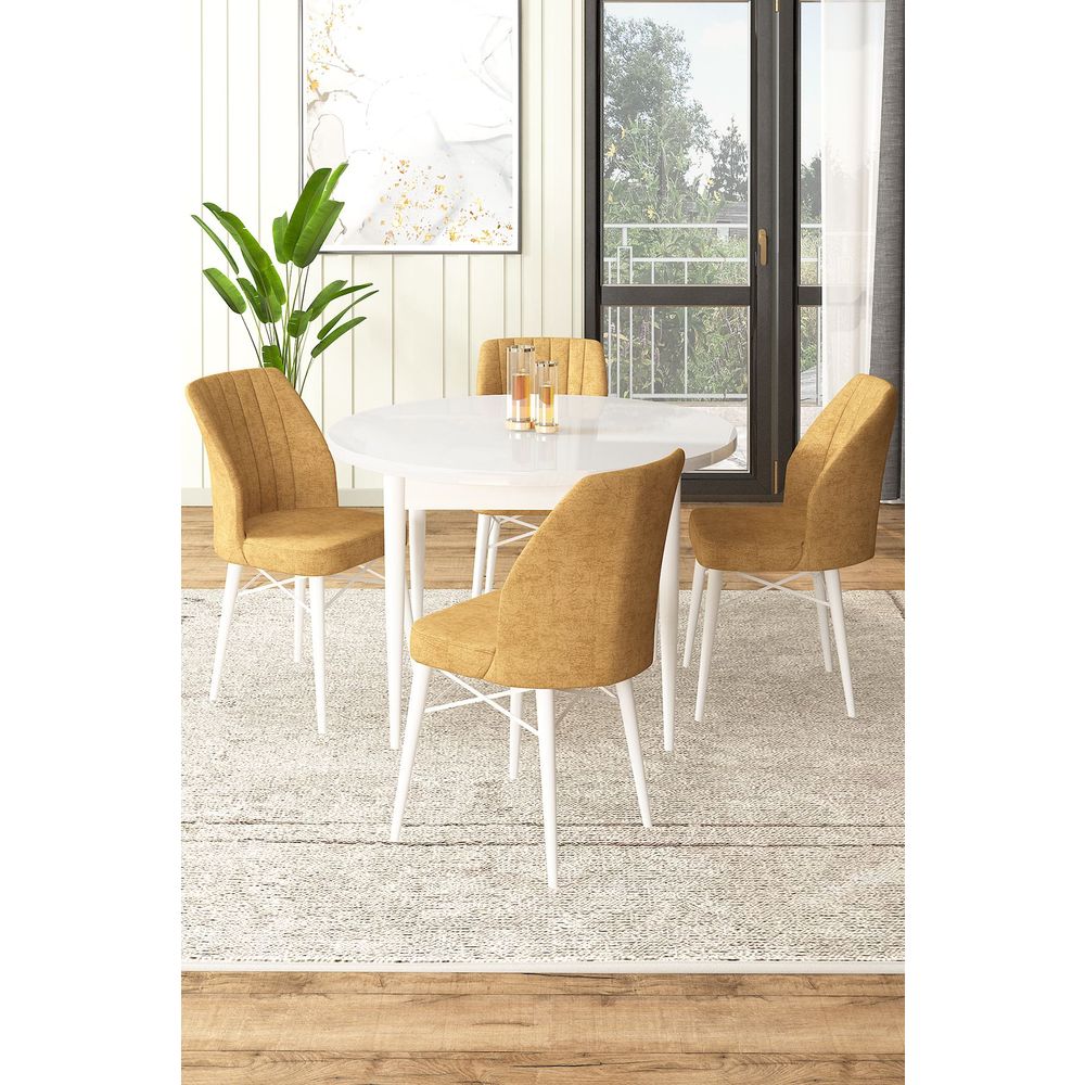 Rox - Bijeli, Cappuccino Bijeli Set Trpezarijskog Stola i Stolica (5 Komada) slika 1