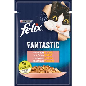 FELIX Fantastic, potpuna hrana za kućne ljubimce, za odrasle mačke, mokra hrana s lososom u želeu, 85g