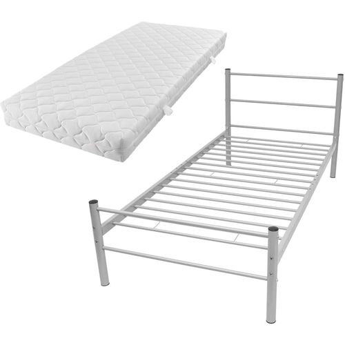Krevet s madracem sivi metalni 90 x 200 cm slika 56