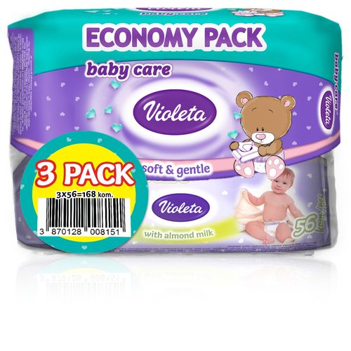 Violeta Baby vlažne maramice 56/1 Badem triopack slika 1